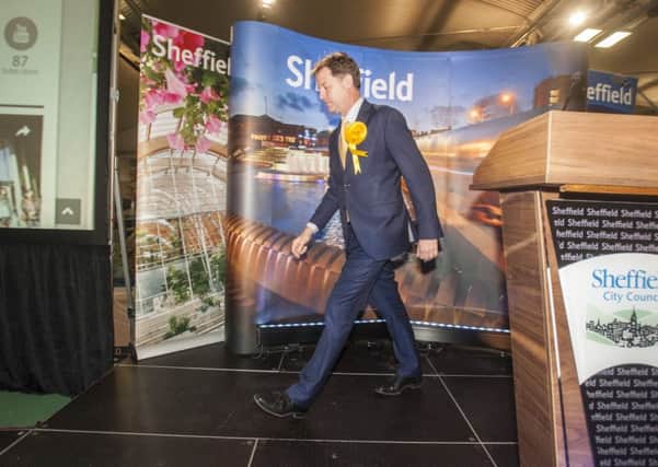 Nick Clegg walks off stage after losing his Sheffield Hallam seat to Labour. Picture: Dean Atkins