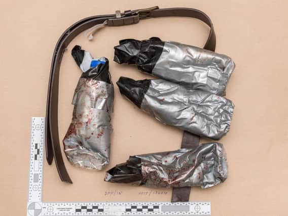 Metropolitan Police undated handout file photo of a fake suicide belt worn by one of the London Bridge attackers.
