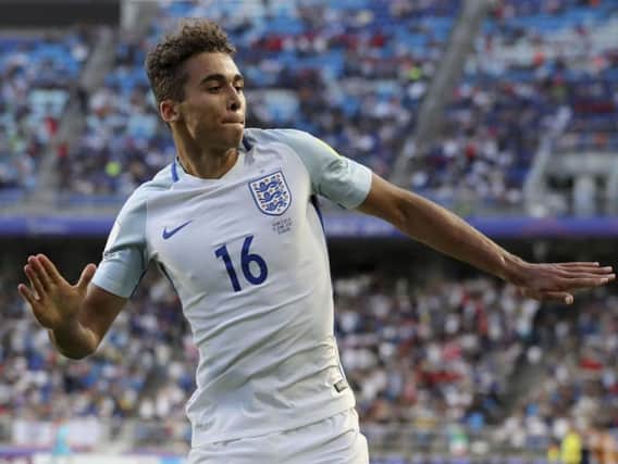 Dominic Calvert-Lewin celebrates giving England the lead in the World Cup final (Photo: PA)