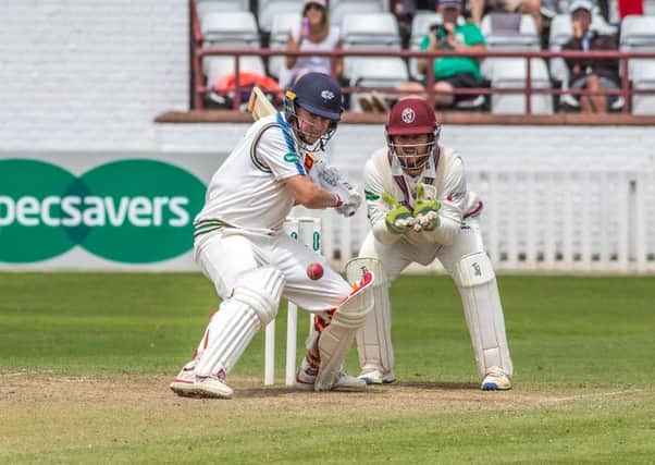 Yorkshire captain Gary Ballance watches the ball carefully during an innings of 98 not out against Somerset at Taunton yesterday (Picture: John Heald).