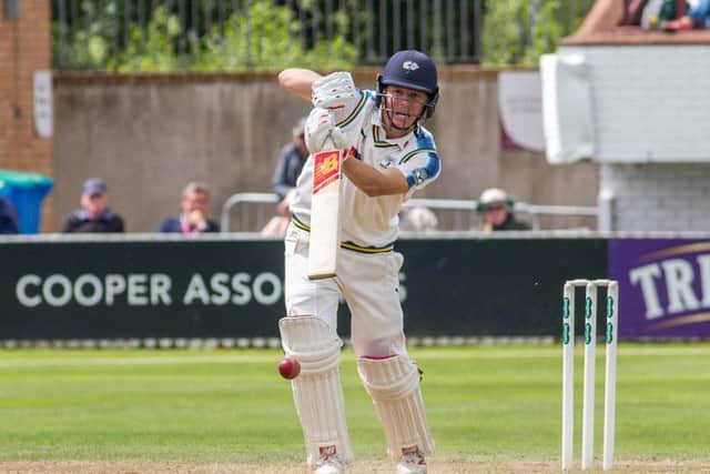 Yorkshire captain Gary Ballance plays through extra cover at Taunton on day four. Picture: John Heald.