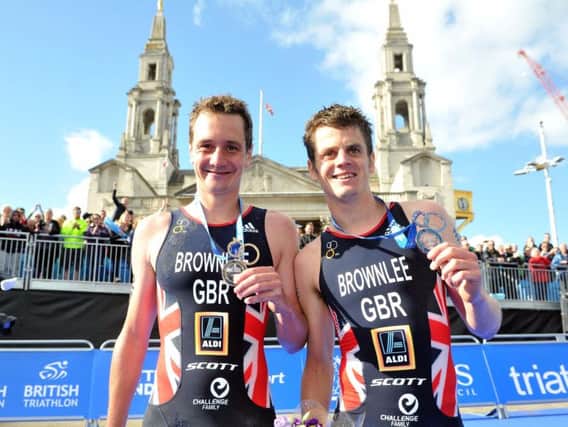 The Brownlee brothers celebrate success at the Leeds Triathlon.