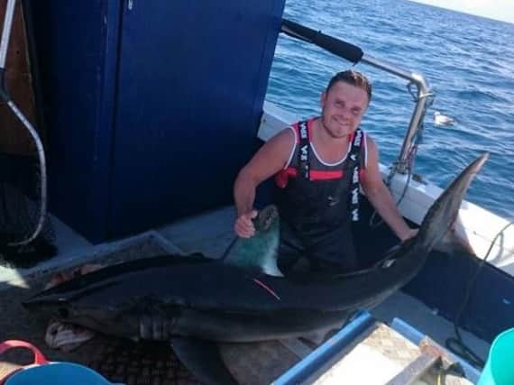 A huge porbeagle shark caught off the coast of Whitby.