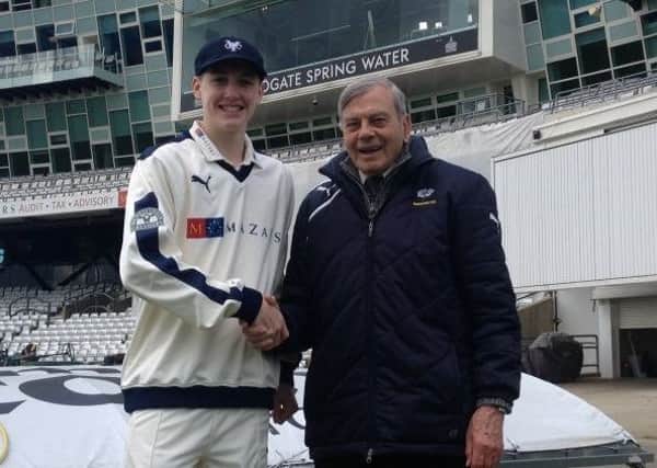 One for the future: Batsman Harry Brook, pictured with Dickie Bird, has impressed with the Seconds and is with the Yorkshire squad for tomorrows Championship match at Lords. (Picture: Yorkshire CCC)