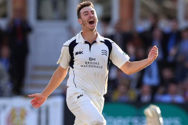 Middlsex's bowler Toby Roland-Jones celebrates taking the final wicket of Yorkshire's Ryan Sidebottom to win the County Championship during day four of the Specsavers County Championship, Division One match at Lord's in 2016 (Picture: PA)