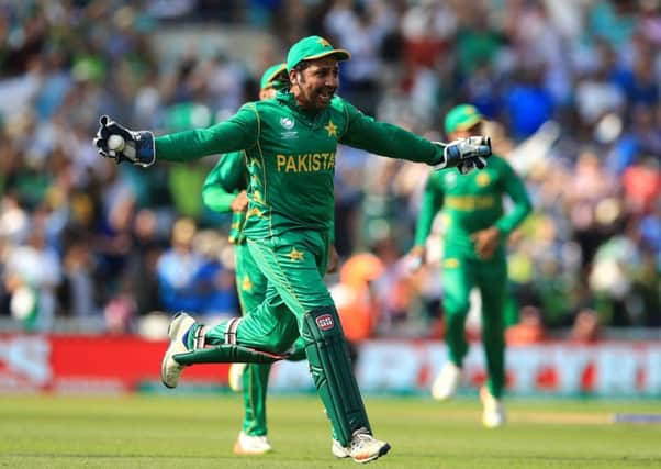 Unbridled joy: Pakistans Sarfraz Ahmed celebrates with teammates after catching Indias Jasprit Bumrah out to clinch the match and the ICC Champions Trophy at The Oval, London. (Picture: Steven Paston/PA Wire)
