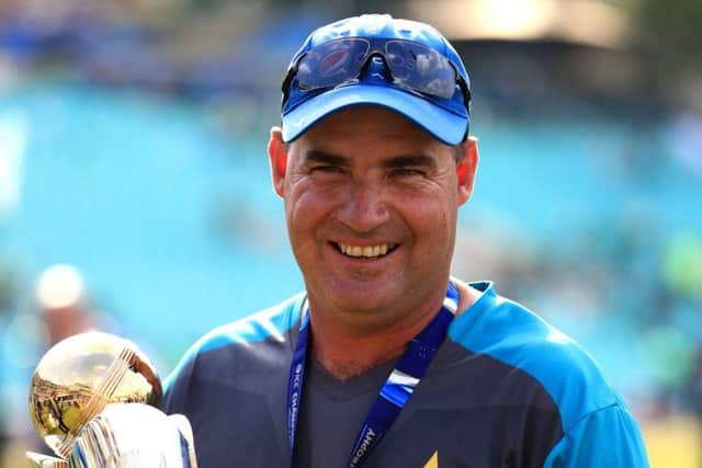 Pakistan coach Mickey Arthur with the ICC Champions Trophy