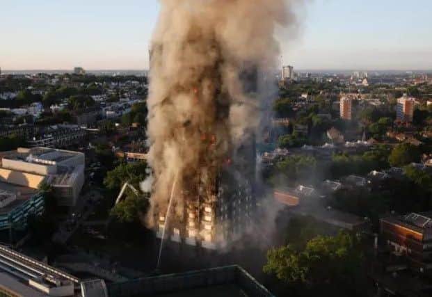 The Grenfell Tower ablaze in London