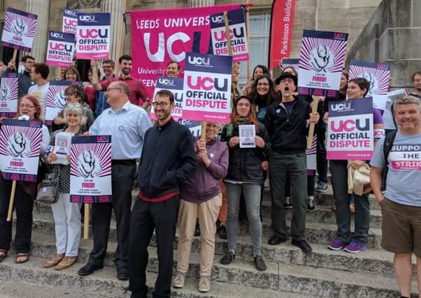 Rally: UCU members rallying on the Parkinson steps as part of yesterdays strike action at the university.