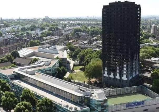 The charred remains of Grenfell Tower.