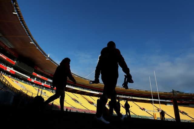 British and Irish Lions' Leigh Halfpenny and Greig Laidlaw during the kickers session at the Westpac Stadium, Wellington, on Monday. Picture: David Davies/PA.