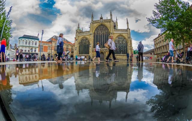 Unveiling of Trinity Square in front of the Hull Minster with its new mirror pools designed by Mel Chantrey. Picture James Hardisty