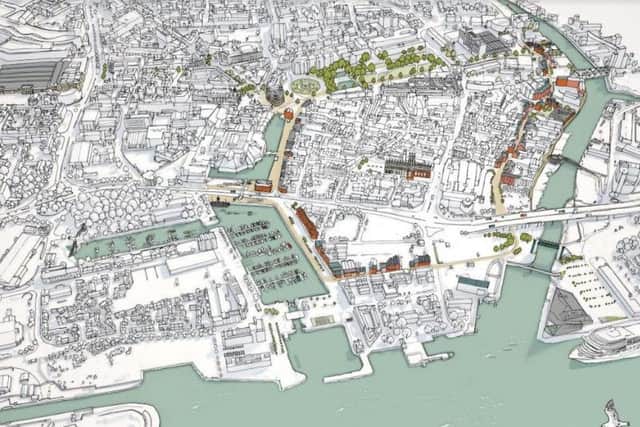An overview of Hull's Old Town - once an island surrounded by river and docks
