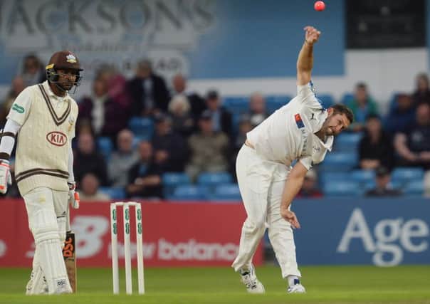 Yorkshire's Tim Bresnan bowls with the pink ball during the Specsavers County Championship, Division One match at Headingley, Leeds.