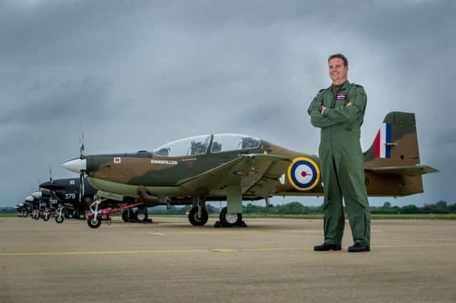 Wing Cmdr Robbie Lees, who flew the Tucano painted in a WW2 livery. Picture: James Hardisty