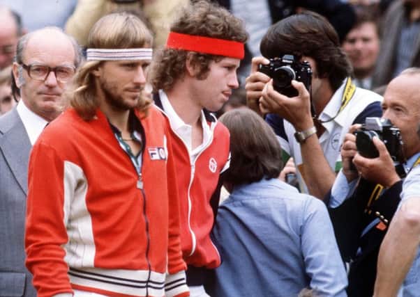 Bjorn Borg  and John McEnroe after the 1980 men's singles final at Wimbledon.