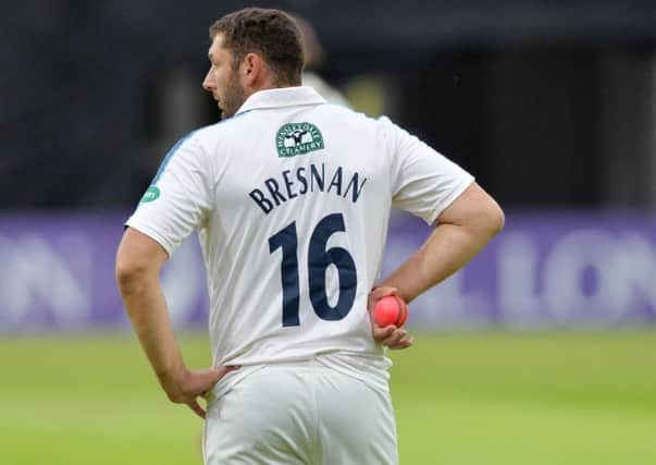 Colour change: Tim Bresnan and the pink ball.
Picture: Bruce Rollinson