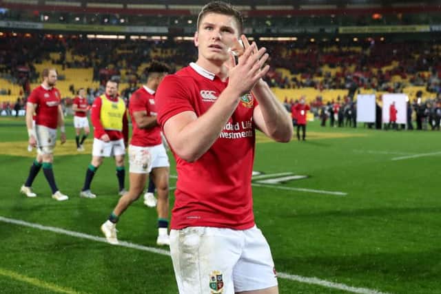 British and Irish Lions' Owen Farrell applauds the fans after the second test of the 2017 British and Irish Lions tour at Westpac Stadium, Wellington.