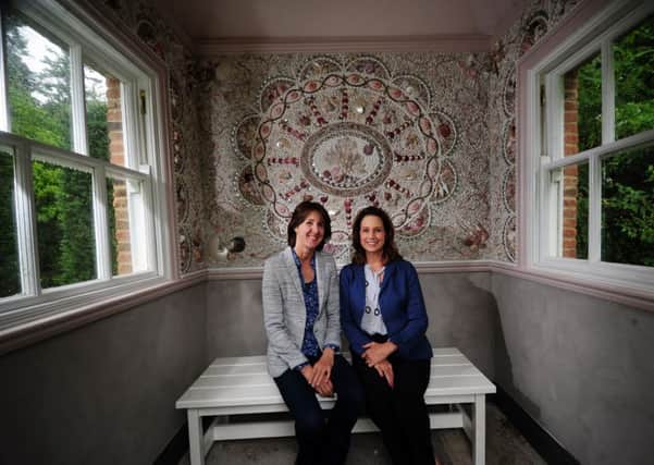 Newby Hall owner Lucinda Compton (left) and shell artist Linda Fenwick, pictured in one of the Shell Pavillions at Newby Hall, near Ripon. Picture by Simon Hulme