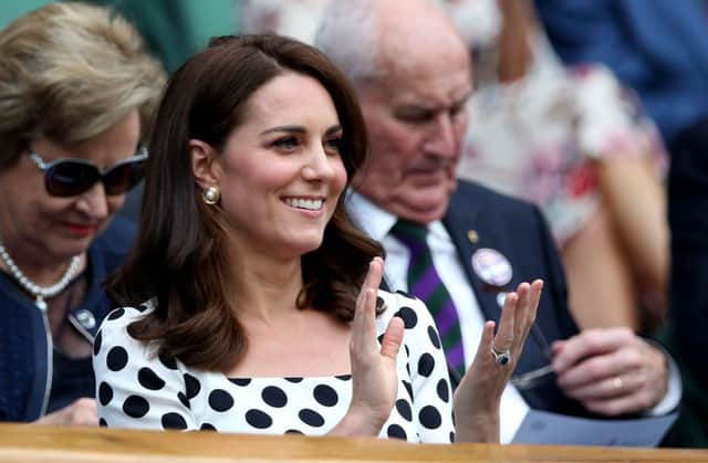 The Duchess of Cambridge in the royal box of Centre Court on day one of the Wimbledon Championships