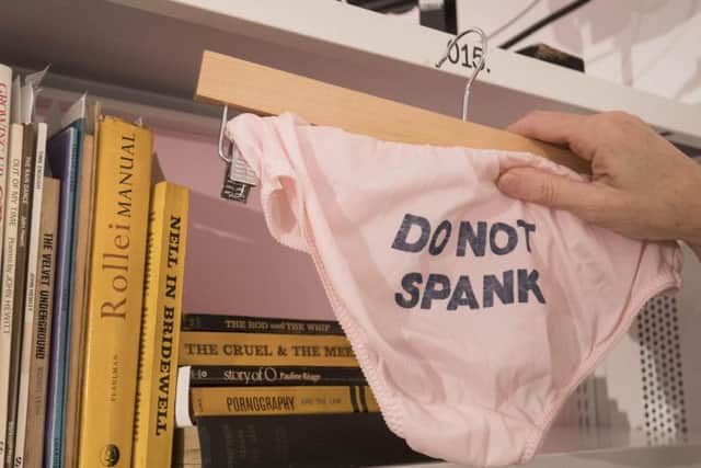 A shelf of books and a pair of knickers on display at Larkin: New Eyes Each Year, an exhibition opening this week at the University of Hull's Brynmor Jones Library as part of the Hull UK City of Culture 2017.