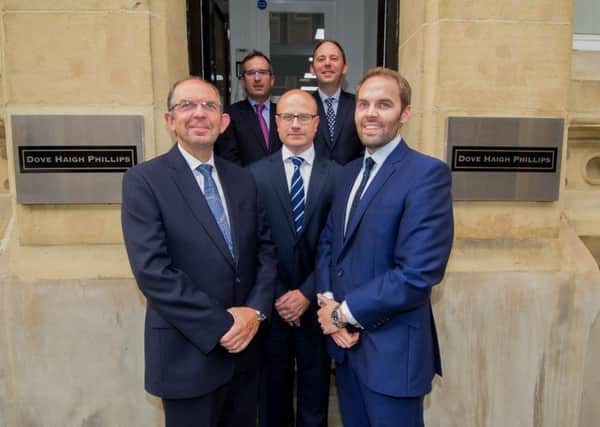 Dove Haigh Phillips recently celebrated its 10th year in business. Pictured back (left to right) Jonathan Phillips, Mike Haigh, front (left to right) Mike Dove, Jonathan Wade, and Simon Dove. Picture James Hardisty