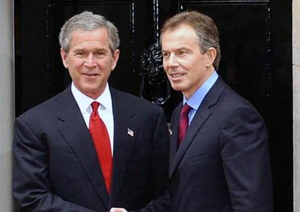 Tony Blair and George W Bush outside 10 Downing Street