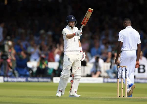 England's Joe Root on his way to making a fantastic century against South Africa at Lord's on Thursday. Picture: Nigel French/PA
