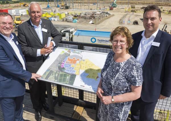 Left to right:  Roger Marsh OBE of Leeds LEP, Kevin McCabe, chairman of Scarborough Properties International, Coun Judith Blake, leader of Leeds City Council, Mark Jackson of Scarborough Properties International.