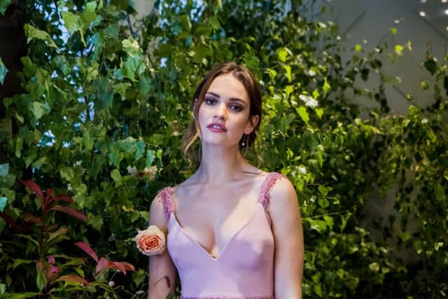 Actress Lily James this week hosted a cocktail party at the Burberry store  in Paris, to celebrate new fragrance My Burberry Blush, teaming a dark brown lined eye with sulty matte dark pink lip. Picture courtesy of Burberry.