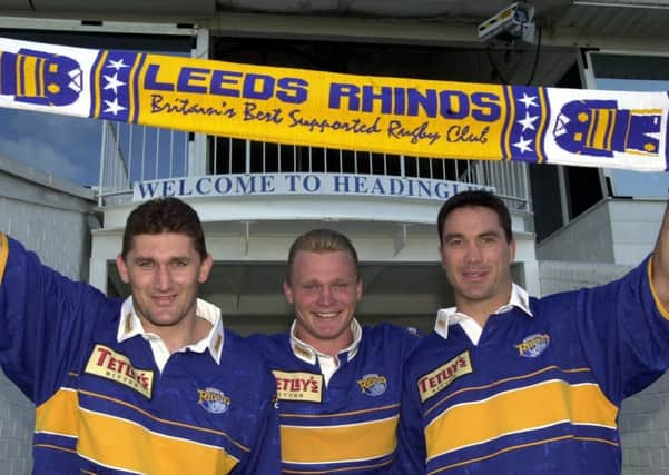 Leeds Rhinos' new signings, pictured at Headingley, left to right, Brett Mullins, Robbie Mears and Bradley Clyde.