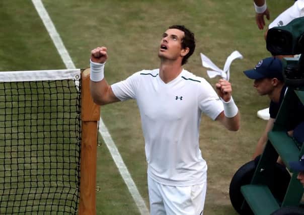 Andy Murray celebrates beating Fabio Fognini.