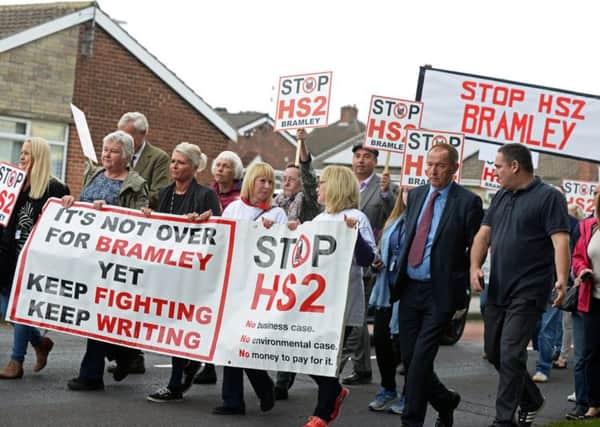 HS2 protesters in Bramley, South Yorkshire, with local MP Sir Kevin Barron.