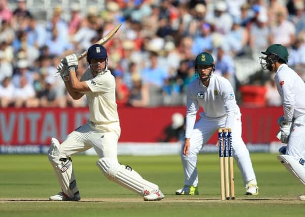 England's Alastair Cook chops the ball down towards third man on day three at Lord's. Picture: Nigel French/PA