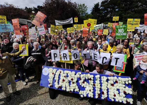 Fracking protesters at a demo - should shale gas be extracted in North Yorkshire?