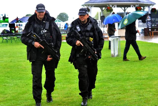 Armed police on patrol at the Great Yorkshire Show.