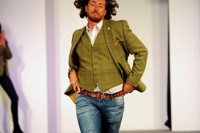 Yorkshire cricketer Ryan Sidebottom took the the catwalk like a magnificent swan to the lake, wearing  Great Yorkshire Tweed. Picture by Simon Hulme