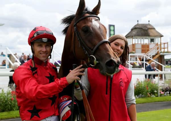 Mystic Dawn with jockey Stevie Donohoe after winning the Unibet Summer Stakes.