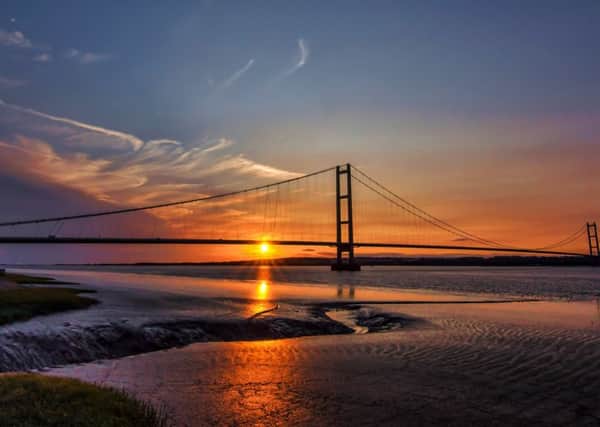Picture shows the sunset at the Humber Bridge, East Yorkshire at the end of a summers day.