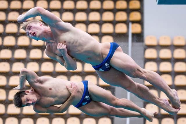 Jack Laugher (above) and Chris Mears (below) finished fourth in the world championships.