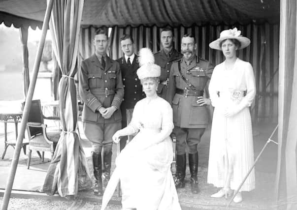A royal group photo from 1918 including Prince Albert, Prince George, Prince Henry, King George V, Queen Mary and Princess Mary during the Royal Silver Wedding Day celebrations at Buckingham Palace, London. Photo: PA Wire