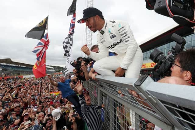 Mercedes Lewis Hamilton celebrates his victory during the 2017 British Grand Prix at Silverstone Picture: David Davies/PA