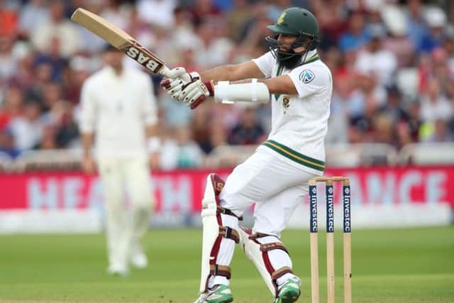 South Africa's Hashim Amla pulls the ball to the leg side during his innings on day three at Trent Bridge. Picture: Nick Potts/PA