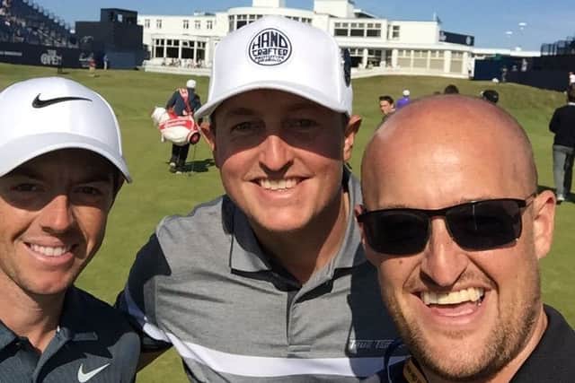 Nick McCarthy with brother Duncan and Rory McIlroy at the end of Monday's practice round at Royal Birkdale.