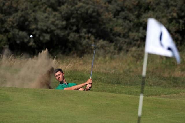 Hillsborough's Joe Dean practises chopping out of a bunker on practice day two for The Open at Royal Birkdale. Picture: Peter Byrne/PA