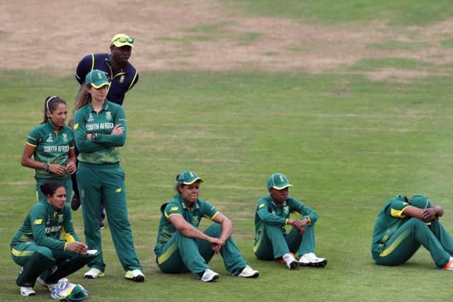 South Africa's players and staff show their dejection after defeat to England at Bristol. Picture: David Davies/PA