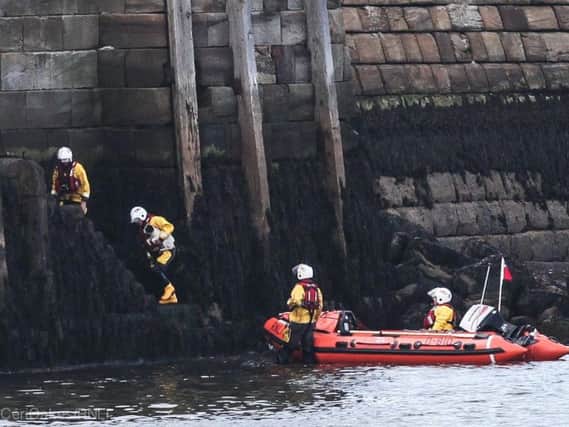 Whitby RNLI and Coastguard crews helped to rescue a dog in trouble in the harbour. Picture: Ceri Oakes/RNLI