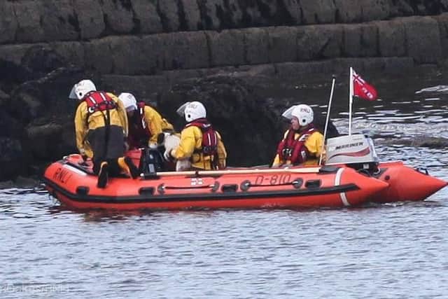 Whitby RNLI and Coastguard crews helped to rescue a dog in trouble in the harbour. Picture: Ceri Oakes/RNLI