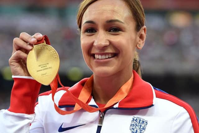 Jessica Ennis-Hill with her gold medal at the 2015 World Championships in Beijing