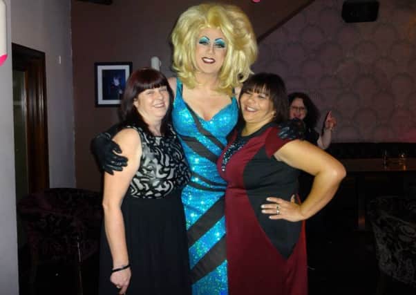 Rosie Fields (right) with friend Maggie Wilson (left) and drag queen Miss Orry (centre)